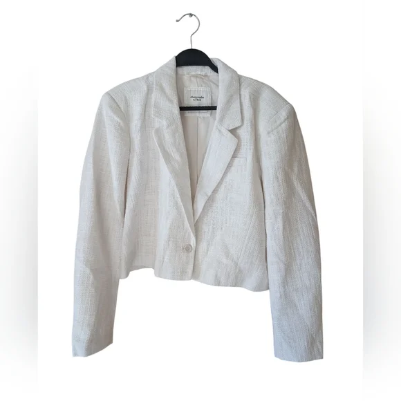 Abercrombie & Fitch Tweed Cropped Preppy White‎ Blazer Size XL - Picture 2 of 8